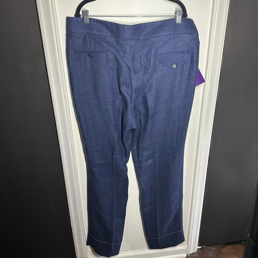 NEW Ralph Lauren Men's Trousers Size 38 Navy Blue Linen Pleated Dress Pants - Picture 7 of 9